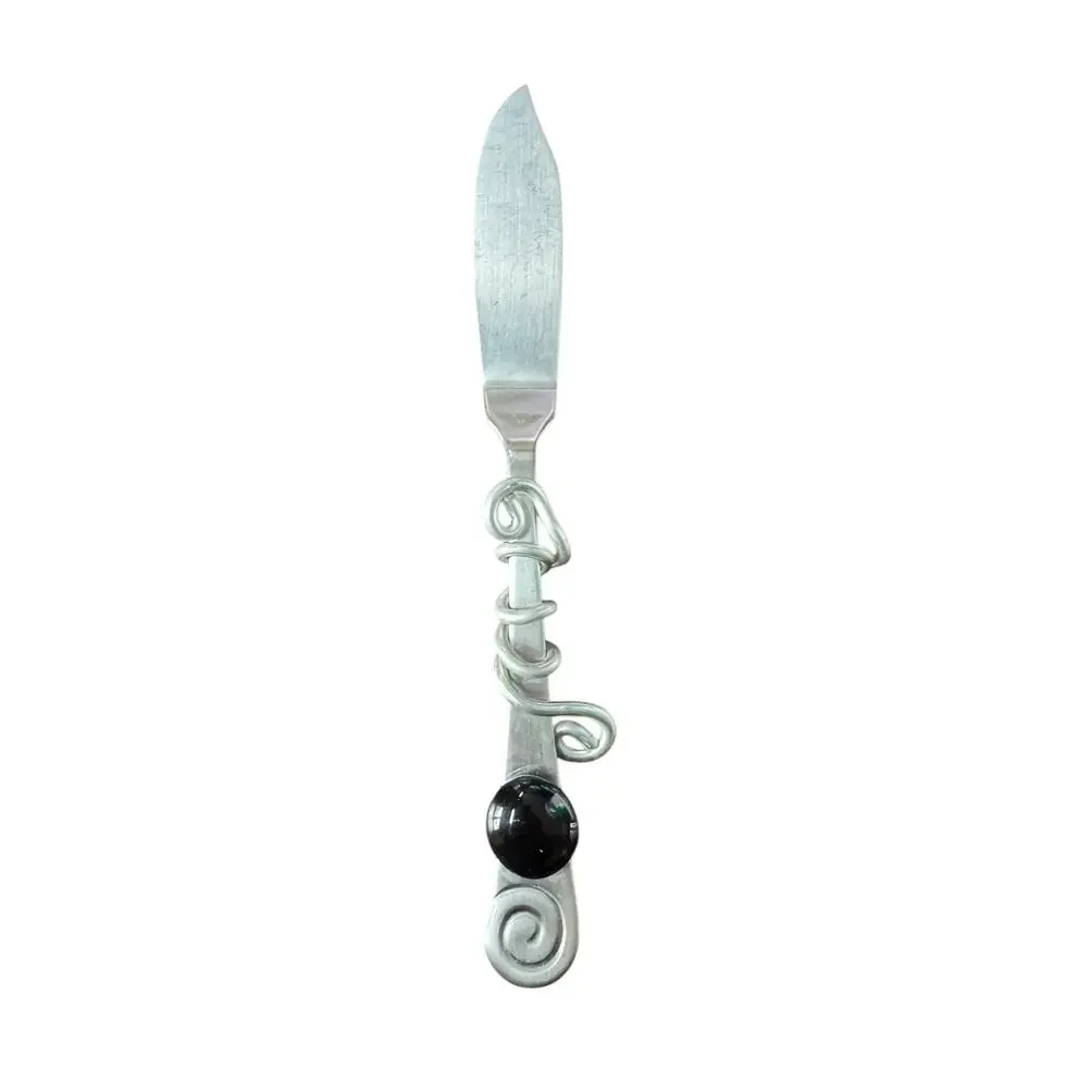 Robert Welch Jeweled Cheese Spreader Black Cabochon Swirl Handle Stainless Steel